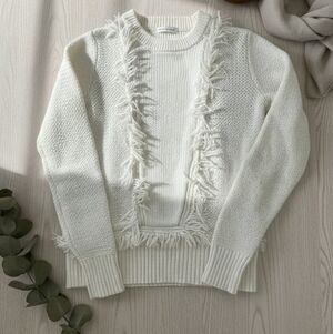 Club Monaco Fringe Detail White Sweater